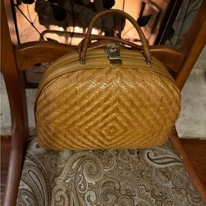 Vintage Brown Bamboo Elegant Tan Woven Handbag
